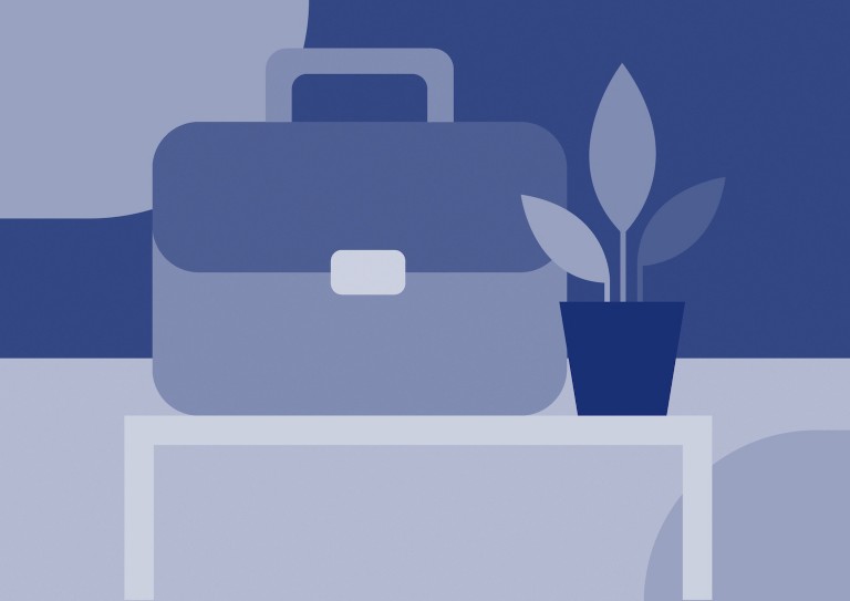Graphic of briefcase and plant on a table