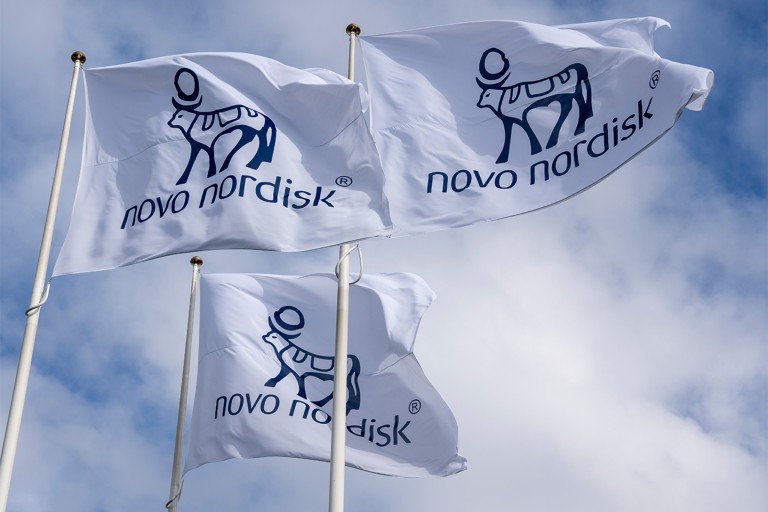 Novo Nordisk flags on flagpoles