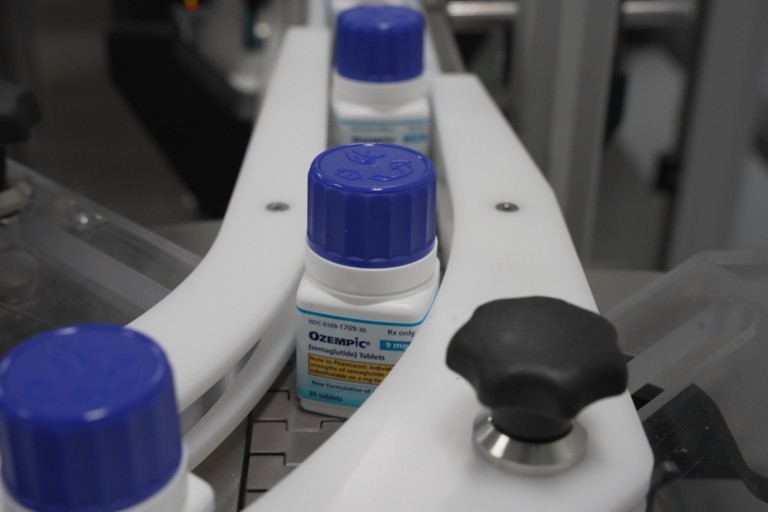 An Ozempic<sup>®</sup> pill 9 mg bottle on the production line