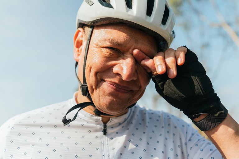 A senior bicyclist after a ride