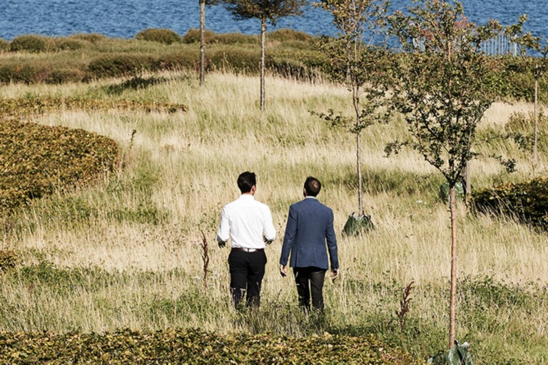 Two men exploring scenery