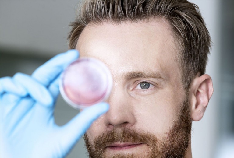 Researcher examining sample