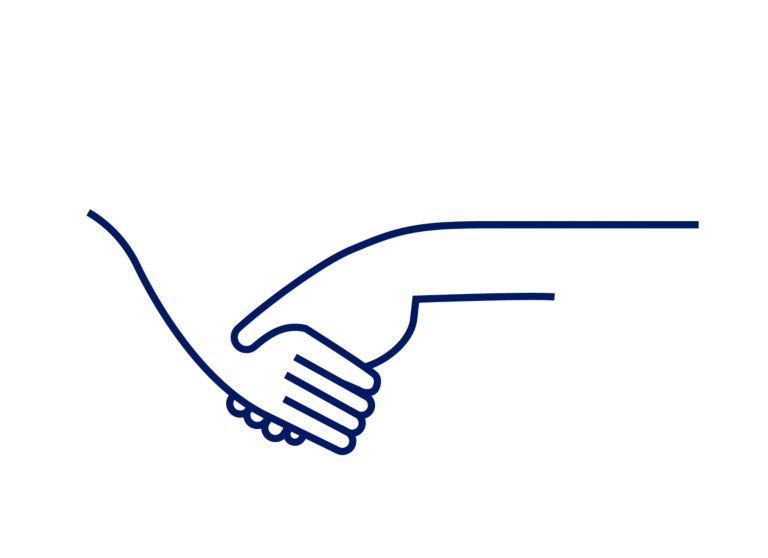 Ilustracija prikazuje konturu ruku koje se rukuju.