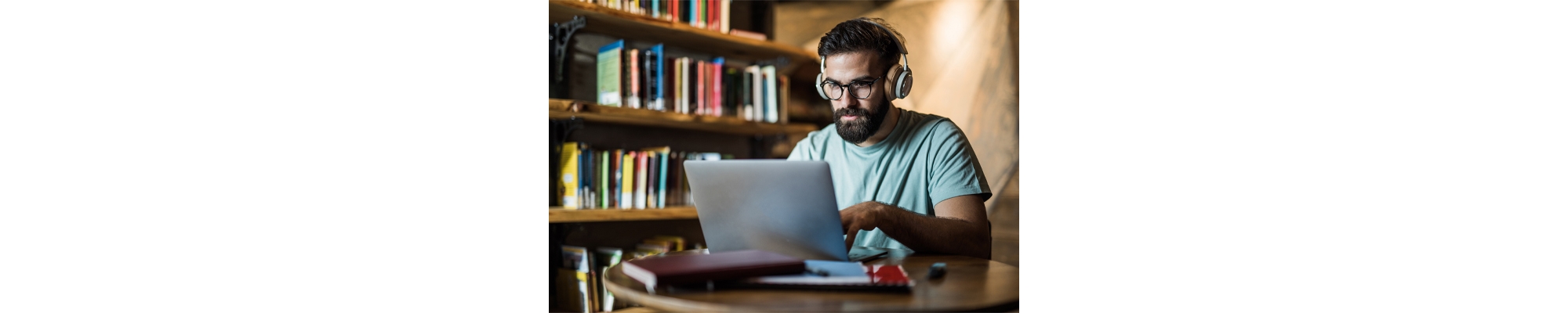 Student in library.